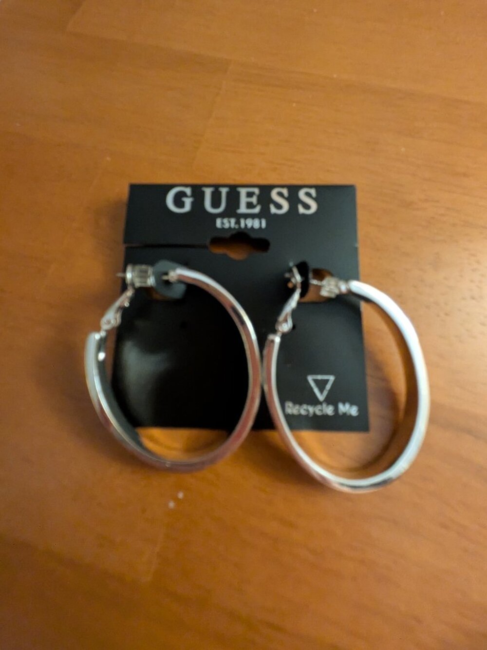 Silver Tone Logo Stone Hoop Earrings